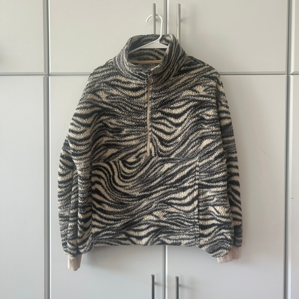 Billabong Boundary Mock Half-Zip Fleece Pullover Zebra Print Black Cream Medium